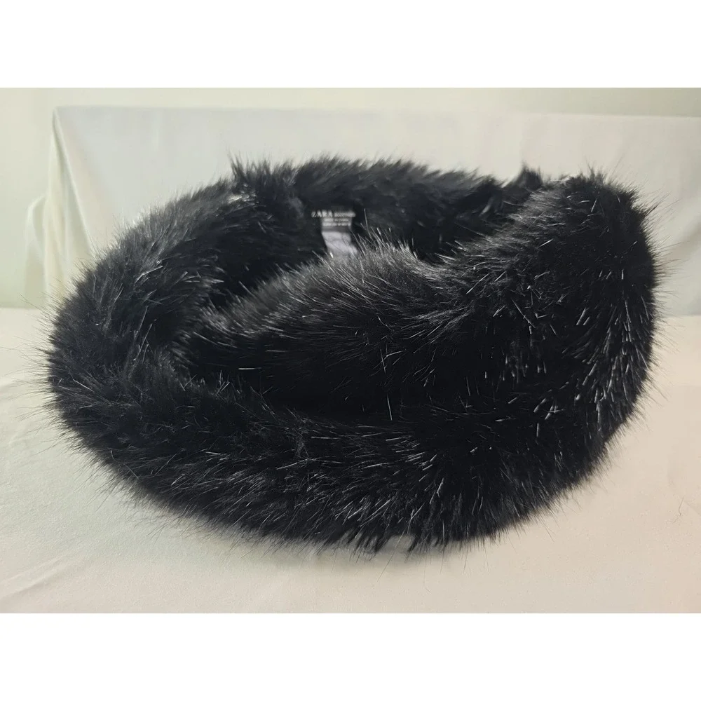 Zara Black Faux Fur Infinity Circle Winter Neck Warmer Scarf Luxurious Black New